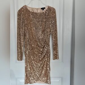 Le Chateau Sparkling Short Gold Long Sleeve Dress